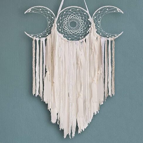 ANROYE White Triple Moon Goddess Macrame للتعليق على الحائط، صائد أحلام بوهو هلال، صائد الأحلام البوهيمي لغرفة نوم النساء، هدية من نسيج هيبي المنسوج للسحر، ديكور وثني لتزيين البالغين in Saudi Arabia