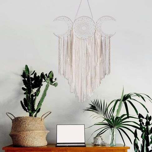 ANROYE White Triple Moon Goddess Macrame للتعليق على الحائط، صائد أحلام بوهو هلال، صائد الأحلام البوهيمي لغرفة نوم النساء، هدية من نسيج هيبي المنسوج للسحر، ديكور وثني لتزيين البالغين in Saudi Arabia