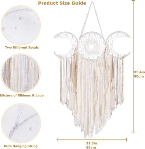 ANROYE White Triple Moon Goddess Macrame للتعليق على الحائط، صائد أحلام بوهو هلال، صائد الأحلام البوهيمي لغرفة نوم النساء، هدية من نسيج هيبي المنسوج للسحر، ديكور وثني لتزيين البالغين in Saudi Arabia