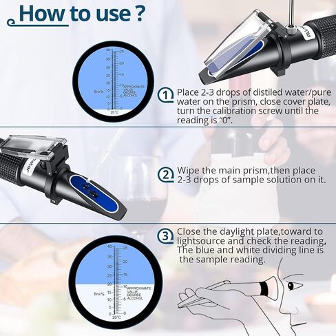 ALLmeter Grape Wine Refractometer Brix Alcohol Refractometer for Grape Wine Brewing Measure Sugar Content & Predict Alcohol Degree Dual Scale of 0-40% Brix & 0-25% vol Alcohol for Brewing Winemaking in Saudi Arabia