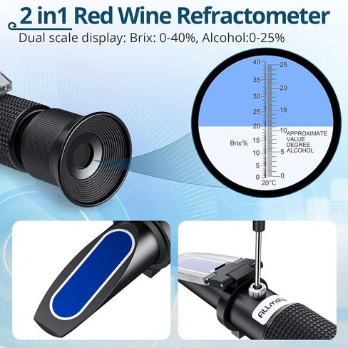 ALLmeter Grape Wine Refractometer Brix Alcohol Refractometer for Grape Wine Brewing Measure Sugar Content & Predict Alcohol Degree Dual Scale of 0-40% Brix & 0-25% vol Alcohol for Brewing Winemaking in Saudi Arabia