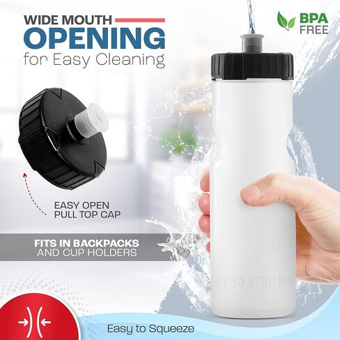 50 Strong Sports Water Bottle | Reusable Squeeze Water Bottles | 22 oz. BPA-Free Plastic Bottles with Pull Top Cap | Made in USA | Top Rack Dishwasher Safe | Fits Most Bike Cages in Kuwait