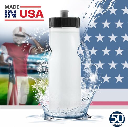 50 Strong Sports Water Bottle | Reusable Squeeze Water Bottles | 22 oz. BPA-Free Plastic Bottles with Pull Top Cap | Made in USA | Top Rack Dishwasher Safe | Fits Most Bike Cages in Kuwait