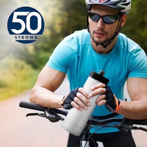 50 Strong Sports Water Bottle | Reusable Squeeze Water Bottles | 22 oz. BPA-Free Plastic Bottles with Pull Top Cap | Made in USA | Top Rack Dishwasher Safe | Fits Most Bike Cages in Kuwait