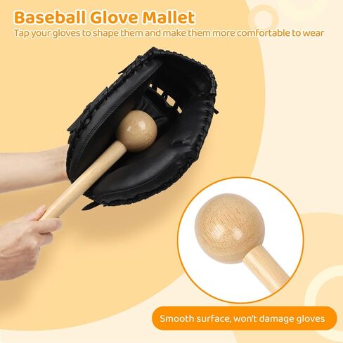 مجموعة قفازات البيسبول Varku مع حزام، مطرقة قفاز البيسبول لكسر القفازات، كرة لينة بحجم البيسبول وحزام لف مرن، مجموعة مطرقة خشبية صلبة in Kuwait