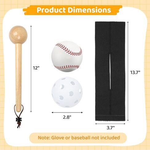 مجموعة قفازات البيسبول Varku مع حزام، مطرقة قفاز البيسبول لكسر القفازات، كرة لينة بحجم البيسبول وحزام لف مرن، مجموعة مطرقة خشبية صلبة in Kuwait