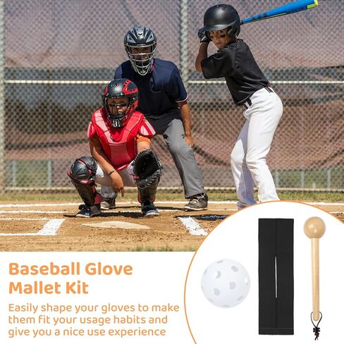 مجموعة قفازات البيسبول Varku مع حزام، مطرقة قفاز البيسبول لكسر القفازات، كرة لينة بحجم البيسبول وحزام لف مرن، مجموعة مطرقة خشبية صلبة in Kuwait