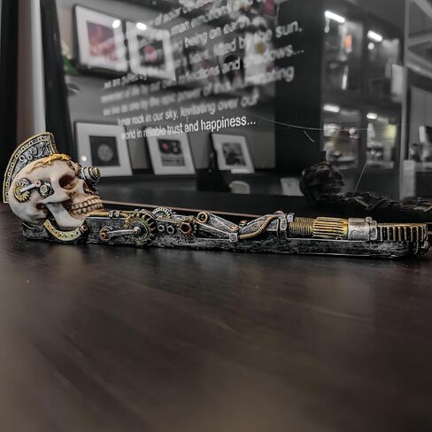 EUROSUN مبخرة Steampunk هيكل جمجمة حامل البخور أسطورة الظلام مخيف هالوين موضوع ديكور للرجل الكهف in Kuwait