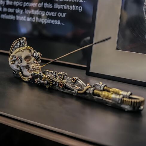 EUROSUN مبخرة Steampunk هيكل جمجمة حامل البخور أسطورة الظلام مخيف هالوين موضوع ديكور للرجل الكهف in Kuwait