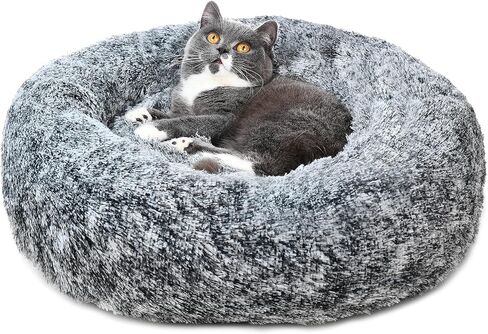 SJAELLAND Cat Bed for Indoor Cats Self Warming Washable-Round with Slip-Resistant Bottom Warm Cuddler Cushion Bed Pet Furniture for Small Medium Large Kittens - 23 Inch Dark Grey in Saudi Arabia