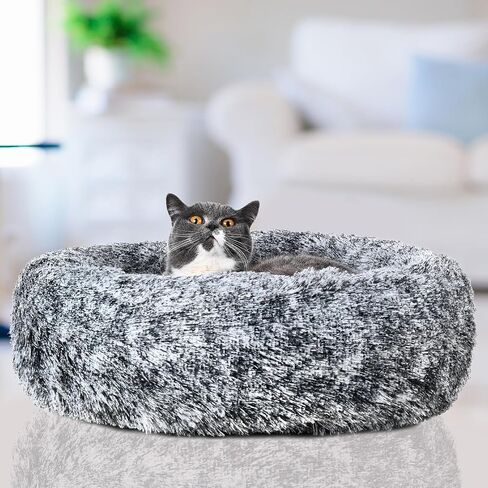 SJAELLAND Cat Bed for Indoor Cats Self Warming Washable-Round with Slip-Resistant Bottom Warm Cuddler Cushion Bed Pet Furniture for Small Medium Large Kittens - 23 Inch Dark Grey in Saudi Arabia