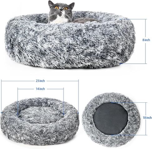 SJAELLAND Cat Bed for Indoor Cats Self Warming Washable-Round with Slip-Resistant Bottom Warm Cuddler Cushion Bed Pet Furniture for Small Medium Large Kittens - 23 Inch Dark Grey in Saudi Arabia