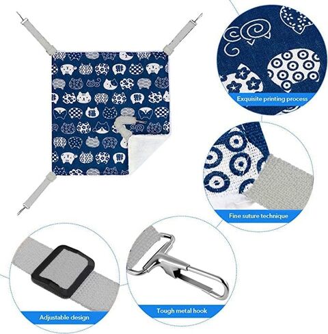 YURUX 2 Pieces Reversible Cat Hanging Hammock Soft Breathable Pet Cage Hammock Adjustable Straps and Metal Hooks for Cats Small Dogs Rabbits,Sleeping and Resting Sleepy Pad in Kuwait