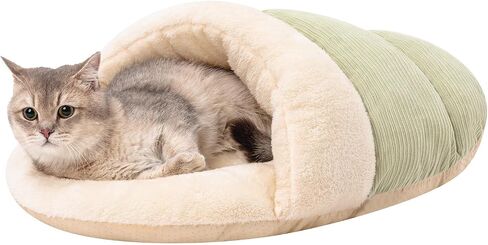 Jiupety Cat Bed Cave for Indoor Cats, Cute Slipper Cat Cave Bed, Washable Small Dog Cave Bed, Soft Plush Cat House Bed for Puppy and Kitten, Anti Slip Warm Pet House Nest, M 15lbs, Champagne. in Saudi Arabia