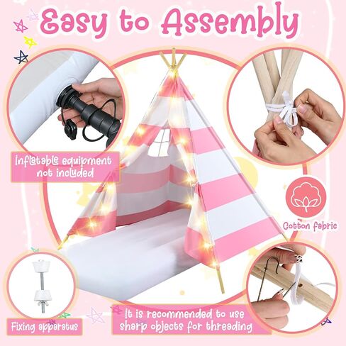 6 Pack Sleepovers Teepee Tent for Kids Bulk with Mattress Sheet Light,Natural Cotton Washable Indoor Play Tent for Birthday Slumber Party Girls Boys Pajama Movie Night Supplies(White) in Saudi Arabia