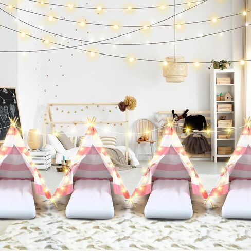 6 Pack Sleepovers Teepee Tent for Kids Bulk with Mattress Sheet Light,Natural Cotton Washable Indoor Play Tent for Birthday Slumber Party Girls Boys Pajama Movie Night Supplies(White) in Saudi Arabia