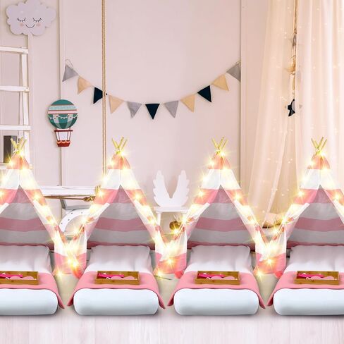 6 Pack Sleepovers Teepee Tent for Kids Bulk with Mattress Sheet Light,Natural Cotton Washable Indoor Play Tent for Birthday Slumber Party Girls Boys Pajama Movie Night Supplies(White) in Saudi Arabia