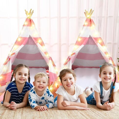 6 Pack Sleepovers Teepee Tent for Kids Bulk with Mattress Sheet Light,Natural Cotton Washable Indoor Play Tent for Birthday Slumber Party Girls Boys Pajama Movie Night Supplies(White) in Saudi Arabia