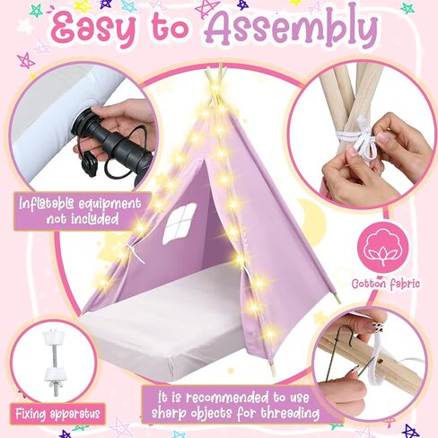 6 Pack Sleepovers Teepee Tent for Kids Bulk with Mattress Sheet Light,Natural Cotton Washable Indoor Play Tent for Birthday Slumber Party Girls Boys Pajama Movie Night Supplies(White) in Saudi Arabia