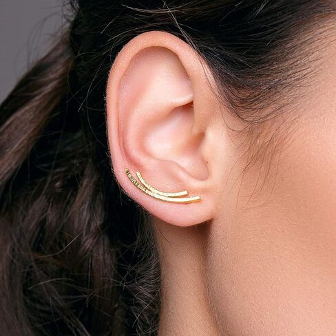 Handmade Ear Cuff Gold sterling silver dainty stud earrings ear crawlers curved bar stud earrings earcuff hypoallergenic bar earrings ear climber in Saudi Arabia