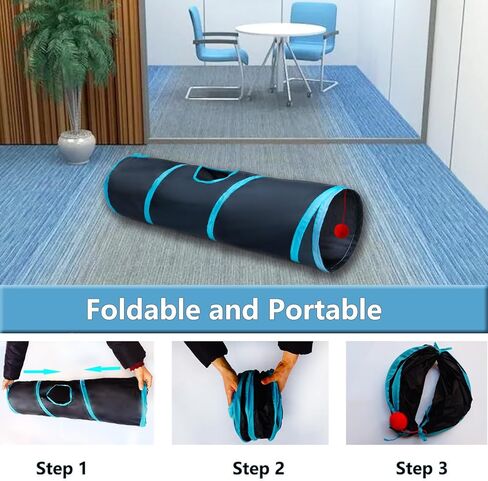 ألعاب أنبوب نفق القطط من Deofun، أنفاق للقطط الداخلية، لعبة تفاعلية قابلة للطي باللون الأزرق في اتجاهين مع كرات للأرانب والقطط والقوارض والجرو in Kuwait