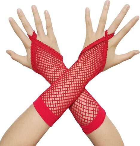 Anlaey Fishnet Gloves Stretchy Fingerless 80s Party Accessories Mesh Costume with Finger Loop for Women in Saudi Arabia