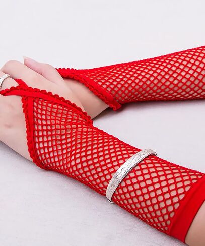 Anlaey Fishnet Gloves Stretchy Fingerless 80s Party Accessories Mesh Costume with Finger Loop for Women in Saudi Arabia
