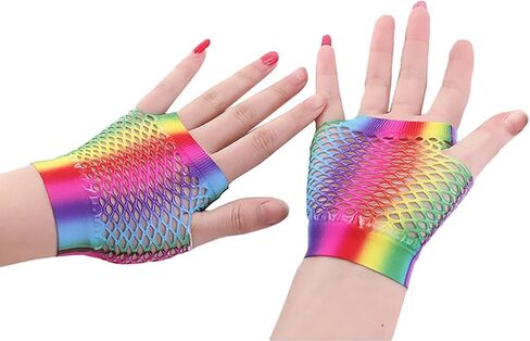قفازات Anlaey Fishnet القابلة للتمدد بدون أصابع في الثمانينيات وإكسسوارات الحفلات زي شبكي مع حلقة إصبع للنساء in Kuwait