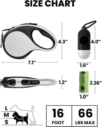 Retractable Dog Leash with Led Light, Douexio 16ft Rechargeable Walking Dog Leash for Small Medium Dogs Up to 66 lbs,360° Tangle-Free, One-Button Control, High Strength Hook in Saudi Arabia