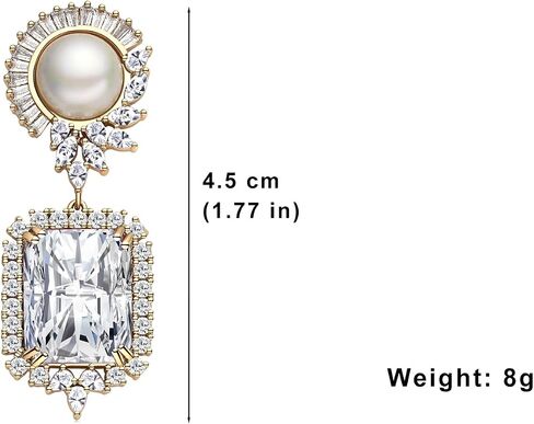 S925 Sterling Silver Emerald Green Pink Crystal Dangle Drop Earrings for Women Girls Vintage Pearl Cubic Zirconia Wedding Bridal Emerald Cut Earrings in Saudi Arabia