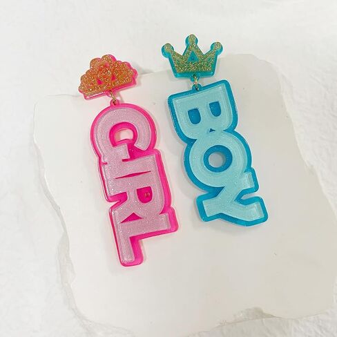 Gender Reveal Earrings Pink Blue Acrylic Dangling Earrings Boy Girl Sign for Gender Reveal Jewelry Bead earrings Mother's Day Earrings for Pregnancy Announcement Baby Shower Party in Saudi Arabia