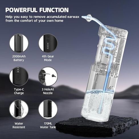 Water Powered Ear Cleaner, Electric Ear Wax Removal Tool, Ear Cleaning Irrigation Kit with Flushing System and 4 Clean Mode, Safe and Effective Ear Wax Removal Kit for Adults with 6 Ear Tips in Kuwait