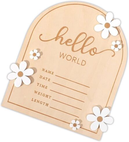 لافتة إعلان الطفل، لافتة خشبية لحديثي الولادة من Hello World، لافتات إعلان ميلاد، لافتة ديكور حضانة Hello World ودعامة للصور للأطفال، هدية للأولاد والبنات حديثي الولادة in Kuwait