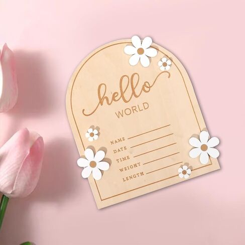 لافتة إعلان الطفل، لافتة خشبية لحديثي الولادة من Hello World، لافتات إعلان ميلاد، لافتة ديكور حضانة Hello World ودعامة للصور للأطفال، هدية للأولاد والبنات حديثي الولادة in Kuwait