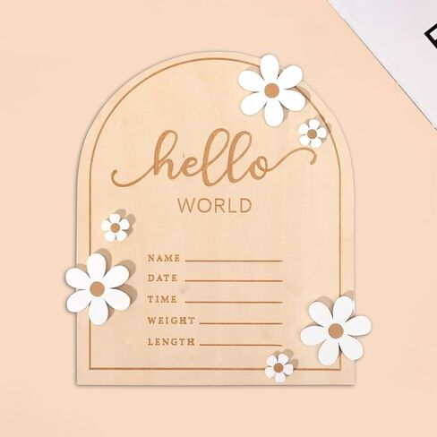 لافتة إعلان الطفل، لافتة خشبية لحديثي الولادة من Hello World، لافتات إعلان ميلاد، لافتة ديكور حضانة Hello World ودعامة للصور للأطفال، هدية للأولاد والبنات حديثي الولادة in Kuwait