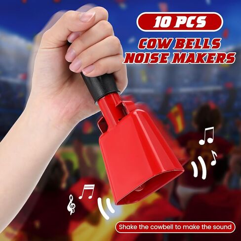 Lukmaa 10 قطع من جرس البقر الحديدي مع مقبض يدوي لصانعي الضوضاء للمناسبات الرياضية، أداة جرس البقر لألعاب كرة القدم، 6.1 × 2.56 × 1.57 بوصة in Kuwait