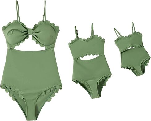 IFFEI Mommy and Me Matching Outfits Women's One Piece Swimsuits Cutout Scallop Trim Monokini Swimwear Bathing Suit in Kuwait