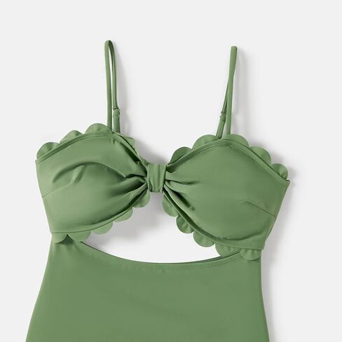 IFFEI Mommy and Me Matching Outfits Women's One Piece Swimsuits Cutout Scallop Trim Monokini Swimwear Bathing Suit in Kuwait