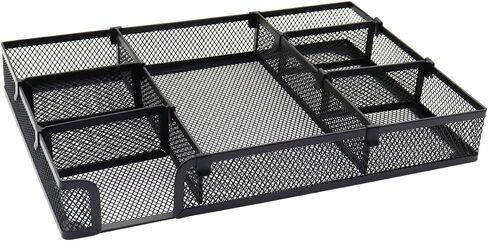 صينية تنظيم أدراج مكتب Flytreal، منظم أدراج مكتب شبكي قابل للتعديل مع 6 فواصل/مقصورات، علبة منظم ملاحظات لاصقة لأقلام الرصاص للمكتب المنزلي، أسود، 12.6 × 8.66 × 1.77 بوصة in Kuwait