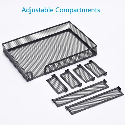 صينية تنظيم أدراج مكتب Flytreal، منظم أدراج مكتب شبكي قابل للتعديل مع 6 فواصل/مقصورات، علبة منظم ملاحظات لاصقة لأقلام الرصاص للمكتب المنزلي، أسود، 12.6 × 8.66 × 1.77 بوصة in Kuwait