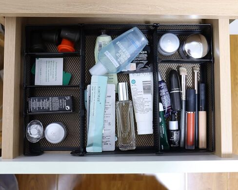 صينية تنظيم أدراج مكتب Flytreal، منظم أدراج مكتب شبكي قابل للتعديل مع 6 فواصل/مقصورات، علبة منظم ملاحظات لاصقة لأقلام الرصاص للمكتب المنزلي، أسود، 12.6 × 8.66 × 1.77 بوصة in Kuwait