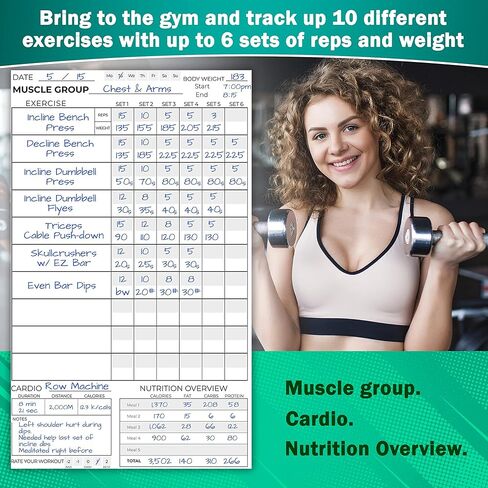 مخطط اللياقة البدنية مقاس 15.24 سم × 22.86 سم أكثر من 170 يومًا من تتبع صالة الألعاب الرياضية وتحديد الأهداف، يأتي مع شريط للجسم مقاس 60 بوصة، و10 مساحات كبيرة لكل تمرين، وتتبع نظامك الغذائي وتحقيق أهدافك in Kuwait