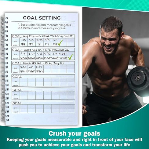 مخطط اللياقة البدنية مقاس 15.24 سم × 22.86 سم أكثر من 170 يومًا من تتبع صالة الألعاب الرياضية وتحديد الأهداف، يأتي مع شريط للجسم مقاس 60 بوصة، و10 مساحات كبيرة لكل تمرين، وتتبع نظامك الغذائي وتحقيق أهدافك in Kuwait