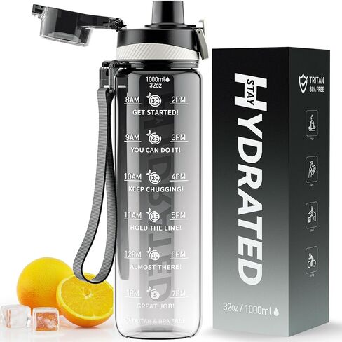 Mevoly All-New Water Bottle, 32 oz Motivational Water Bottles with Time Marker-Tritan & BPA Free, Sports Water Bottle with Times to Drink, No Straw, Leak Proof & Wide Mouth for Gym Fitness in Kuwait