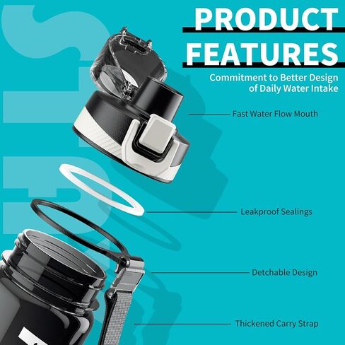 Mevoly All-New Water Bottle, 32 oz Motivational Water Bottles with Time Marker-Tritan & BPA Free, Sports Water Bottle with Times to Drink, No Straw, Leak Proof & Wide Mouth for Gym Fitness in Kuwait