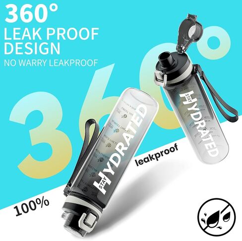 Mevoly All-New Water Bottle, 32 oz Motivational Water Bottles with Time Marker-Tritan & BPA Free, Sports Water Bottle with Times to Drink, No Straw, Leak Proof & Wide Mouth for Gym Fitness in Kuwait