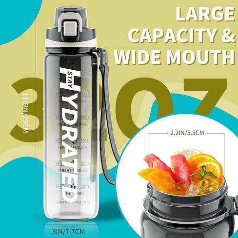 Mevoly All-New Water Bottle, 32 oz Motivational Water Bottles with Time Marker-Tritan & BPA Free, Sports Water Bottle with Times to Drink, No Straw, Leak Proof & Wide Mouth for Gym Fitness in Kuwait