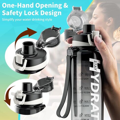 Mevoly All-New Water Bottle, 32 oz Motivational Water Bottles with Time Marker-Tritan & BPA Free, Sports Water Bottle with Times to Drink, No Straw, Leak Proof & Wide Mouth for Gym Fitness in Kuwait