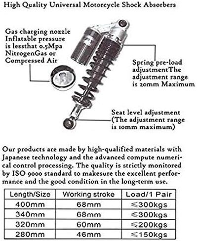 دراجة نارية Luckmart مقاس 15.75 بوصة 400 مم ممتصة للصدمات تعليق خلفي شديد التحمل عالمي لهوندا سوزوكي وياماها وكاواساكي ATV Go Kart Quad Dirt Sport Bikes أسود فضي (زوج واحد) in Kuwait