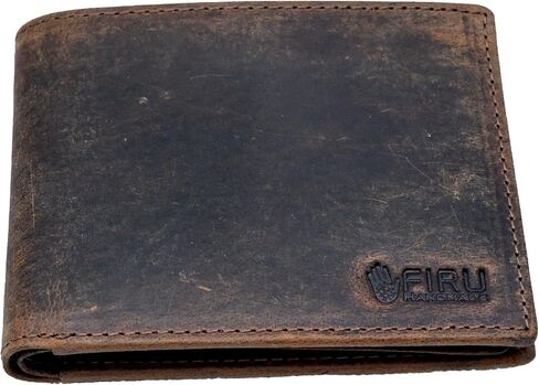 Firu-Handmade Buffalo Leather Slim Bifold Wallet for Men with RFID Blocking-Slim with 8 Card Slots-Extra Capacity with 2 ID Windows-Vintage Design (Buffalo Brown) in Saudi Arabia